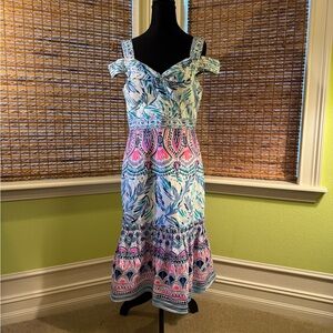 Lilly Pulitzer Blue and Pink Patterned Midi Dress